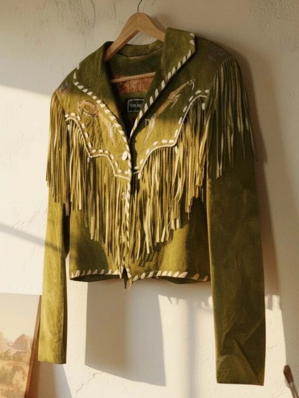 Patricia Wolf Patty Lewis hand painted leather fringe jacket Natice American boh - Picture 2 of 12